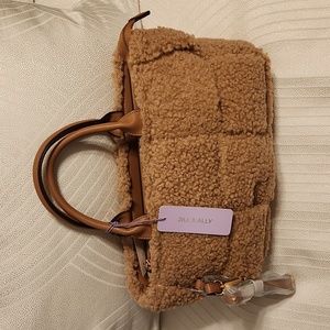Jill and Ally Camel Faux Shearling Top Handle/Shoulder Handbag  NWT
